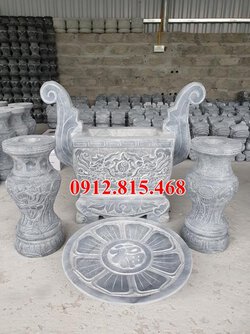 Bộ lư hương đá chạm chênh hoa văn tinh xảo.jpg
