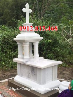 Mẫu mộ công giáo thiết kế xây bằng đá trắng đẹp tại Hải Phòng, Quảng Ninh.jpg